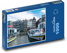 Amsterdam - budovy, kanál Puzzle 1000 - 60x46 cm