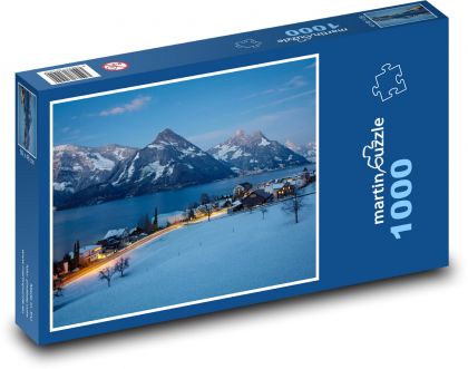 Zimowy krajobraz nad jeziorem - Puzzle 1000 elementów, rozmiar 60x46 cm