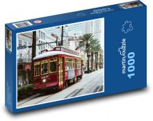 Červená električka v meste Puzzle 1000 dielikov - 60 x 46 cm 