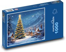 Veľký vianočný stromček v zasnežených horách Puzzle 1000 dielikov - 60 x 46 cm 