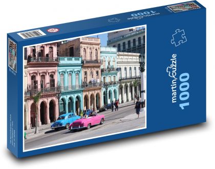 Ružové auto na ulici - Puzzle 1000 dielikov, rozmer 60x46 cm