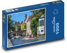 Brugia - Belgia, łodzie na kanale Puzzle 1000 elementów - 60x46 cm