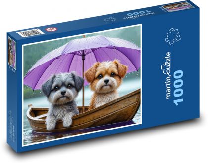 Psy na lodi - šteniatko, domáce zviera - Puzzle 1000 dielikov, rozmer 60x46 cm