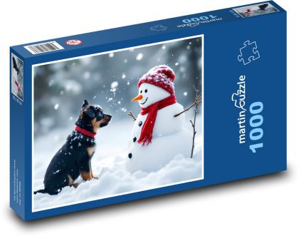 Hund und Schneemann - Puzzle - 1000 Teile
