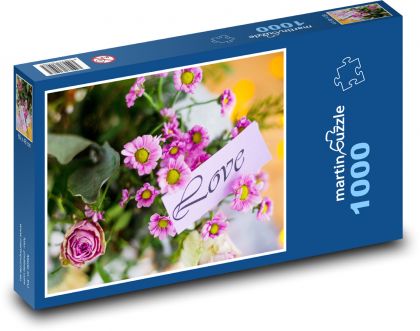 Růžové květy z lásky - Puzzle 1000 dílků, rozměr 60x46 cm