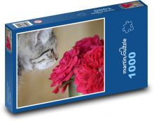 Mačka a červený kvet Puzzle 1000 dielikov - 60 x 46 cm 