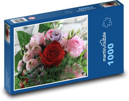 Barevná  kytice k Valentýnu - Puzzle 1000 dílků, rozměr 60x46 cm