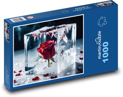 Red rose in an ice cube - Puzzle 1000 pieces, size 60x46 cm 