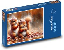 Veveričky v daždi Puzzle 1000 dielikov - 60 x 46 cm 