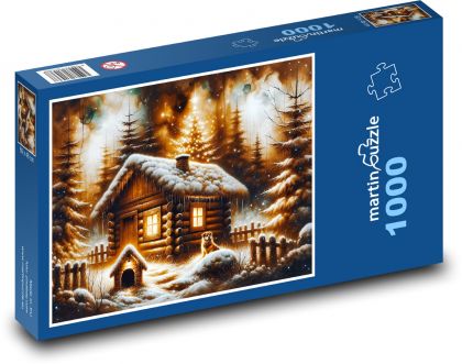 Srub ve sněhu - Puzzle 1000 dílků, rozměr 60x46 cm