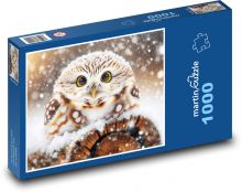 Sova ve sněhu Puzzle 1000 - 60x46 cm