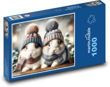Králíci v čepici Puzzle 1000 - 60x46 cm