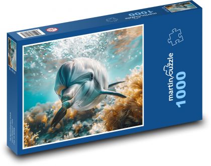 Delfín plávajúci v mori - Puzzle 1000 dielikov, rozmer 60x46 cm