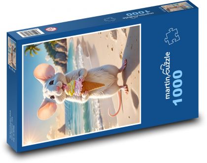 Myš so zmrzlinou na pláži - Puzzle 1000 dielikov, rozmer 60x46 cm