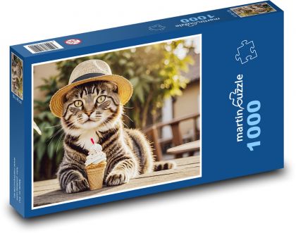 Katze im Hut mit Eiscreme - Puzzle - 1000 Teile