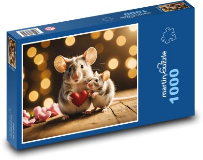 Myši se srdcem k Valentýnu - puzzle 1000 dílků