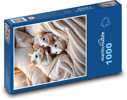 Bílé myši v posteli - Puzzle 1000 dílků, rozměr 60x46 cm
