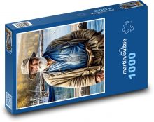 Rybář u jezera Puzzle 1000 - 60x46 cm