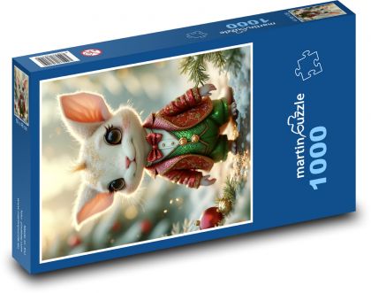 Zajačik vo vianočných šatách - Puzzle 1000 dielikov, rozmer 60x46 cm