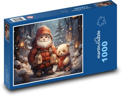 Miś świąteczny z Mikołajem - Puzzle 1000 elementów, rozmiar 60x46 cm