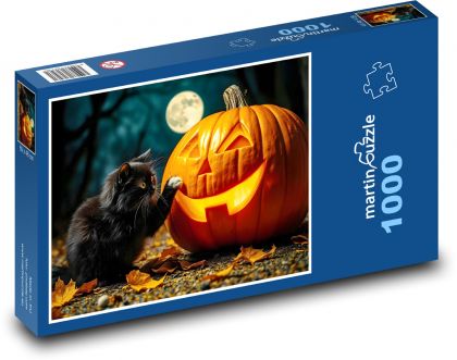 Dynia i czarny kot - Puzzle 1000 elementów, rozmiar 60x46 cm