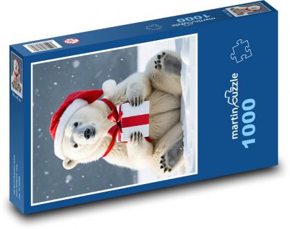 Niedźwiedź polarny z prezentem świątecznym - Puzzle 1000 elementów, rozmiar 60x46 cm