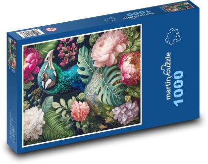Pfau in Blumen - Puzzle - 1000 Teile