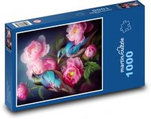 Kolibříci v květinách Puzzle 1000 dílků - 60 x 46 cm