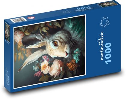 Królik w kwiatach - Puzzle 1000 elementów, rozmiar 60x46 cm