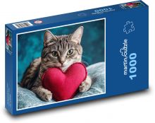 A cat with a heart for Valentines Day Puzzle 1000 pieces - 60 x 46 cm 