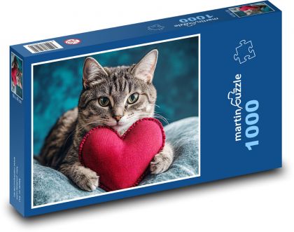 A cat with a heart for Valentines Day - Puzzle 1000 pieces, size 60x46 cm 