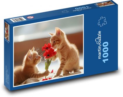 Mačací valentínsky kvet - Puzzle 1000 dielikov, rozmer 60x46 cm
