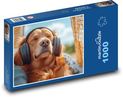 Zlatý retriver se sluchátky - puzzle 1000 dílků