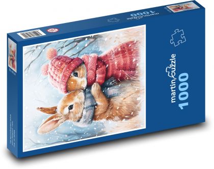 Králíci v zimě - puzzle 1000 dílků