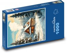 Chata v zime Puzzle 1000 dielikov - 60 x 46 cm
