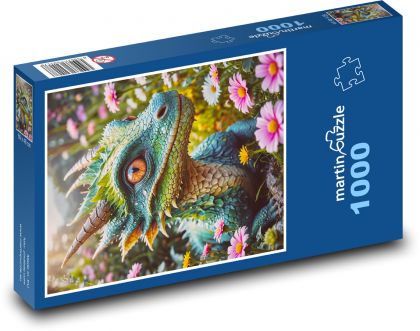 The dragon in the flowers - Puzzle 1000 pieces, size 60x46 cm 