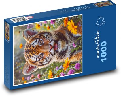 Tiger - kvety - Puzzle 1000 dielikov, rozmer 60x46 cm