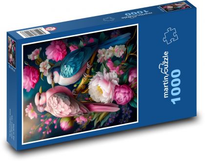 Ptaki w kwiatach - Puzzle 1000 elementów, rozmiar 60x46 cm