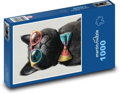 Schwarze Katze in Brille - Puzzle - 1000 Teile