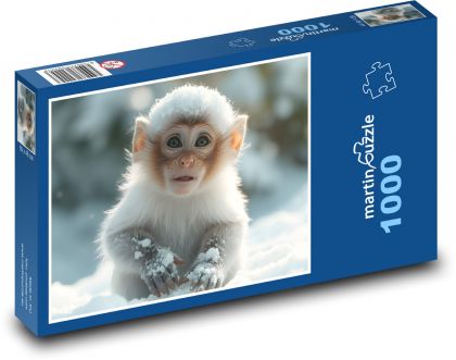 Małpa na śniegu - Puzzle 1000 elementów, rozmiar 60x46 cm
