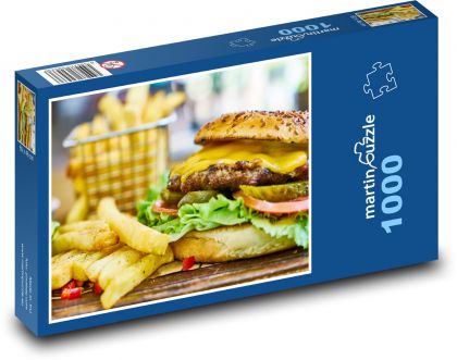 Burger - mäso, hranolky - Puzzle 1000 dielikov, rozmer 60x46 cm