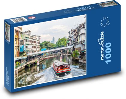 Bangkok - mestský kanál, loď - Puzzle 1000 dielikov, rozmer 60x46 cm