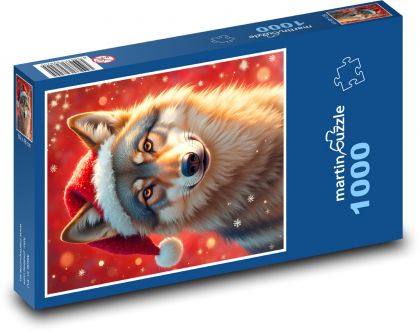 Wilk w świątecznym kapeluszu - Puzzle 1000 elementów, rozmiar 60x46 cm