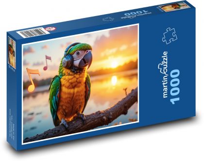 Papagáj so slúchadlami - Puzzle 1000 dielikov, rozmer 60x46 cm