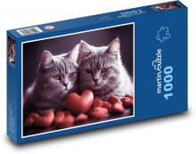 Kočky, láska, srdíčka Puzzle 1000 dílků - 60 x 46 cm