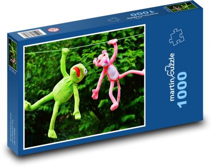 Pluszowe zabawki - żaba i różowa pantera - Puzzle 1000 elementów, rozmiar 60x46 cm