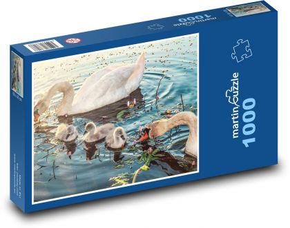 Rodzina łabędzi - Puzzle 1000 elementów, rozmiar 60x46 cm