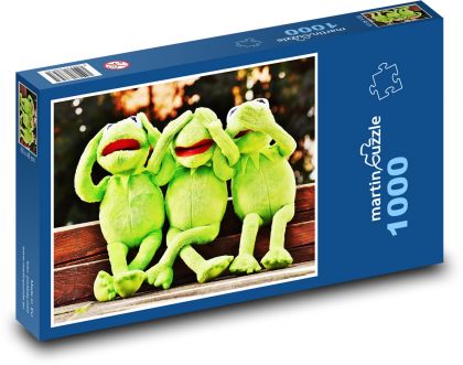 Pluszowe zielone żaby - Puzzle 1000 elementów, rozmiar 60x46 cm