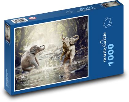 Slony v rieke - Puzzle 1000 dielikov, rozmer 60x46 cm