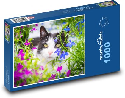 Kot w kwiatach - Puzzle 1000 elementów, rozmiar 60x46 cm